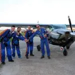 Group of stag goers by plane