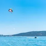 Parasailing over stunning blue waters