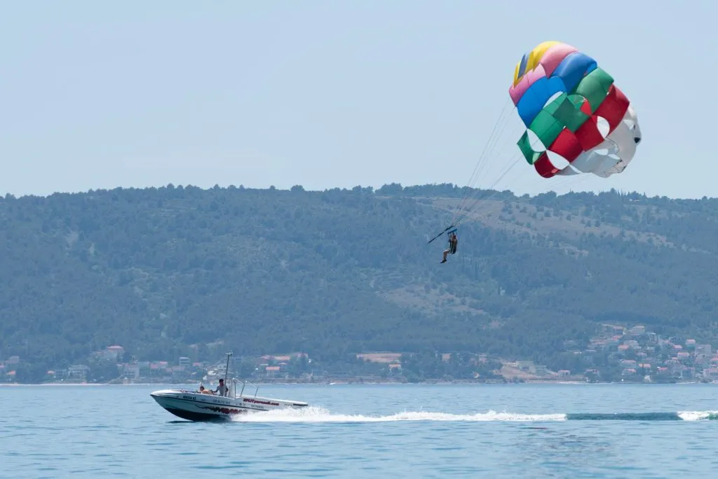 Parasailing over the boat