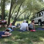Picnic on grass near table